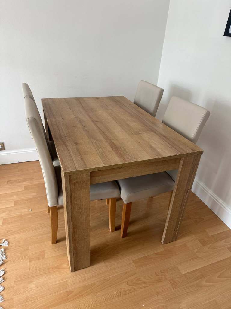 Wooden Dining Table and 4 Chairs Set For Sale